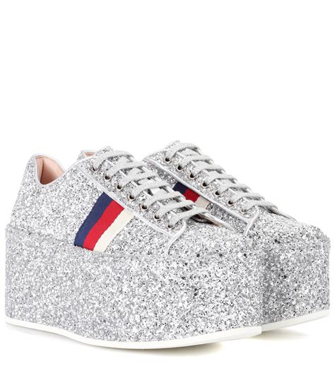 gucci shoes silver|Gucci platform sneakers with crystals.